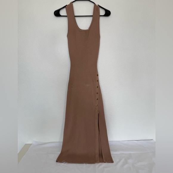 Windsor Tan Ribbed Midi Slit Dress | Size L - Picture 2 of 7